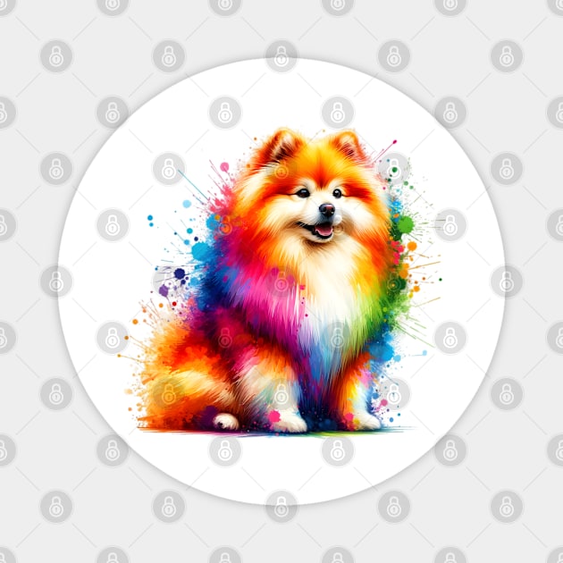 Vibrant Japanese Spitz in Abstract Splash Art Style Magnet by ArtRUs